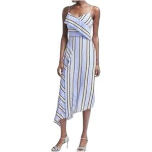 Banana Republic Blue Stripe Strappy Asymmetrical Foldover Dress
